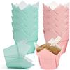 MHYMX Stampi per muffin in carta, 100 pezzi, per muffin, a tulipani, in carta verde e rosso, usa e getta, per cupcake, per matrimoni, compleanni, feste