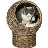 Pawhut Cuccia per Gatti Rialzata con Cuscino, Casetta Naturale con Foglie di Banana, Beige e Marrone, 42x33x52cm