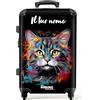 NoBoringSuitcases.com® Valigia rigida con ruote, trolley, bagaglio a mano, lucchetto TSA (Personalizzato: Gatto con pennellate colorate), (Valigia media 67x43x25 cm)