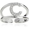 Artlinea, Anello in Argento 925 Sterling, Gioiello Personalizzato con la Lettera C Maiuscola, con Pavé Zirconi, Retro Aperto con Misura Regolabile 19-24, Made in Italy