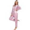 North Bund Pigiama Donna Set Raso Due Pezzi Maniche Lunghe Pantaloni Seta Camicia da Notte Aperto Davanti Casual Comodo Loungewear per Casa Autunnale Estivi