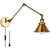 FREEDL Braccio Lungo Lampada Da Parete Oro Retro Con Spina, Orientabile Applique Da Parete Interno Industrial Con Interruttore, Stile Loft Lampada Da Muro Camera Da Letto Vintage Con Presa E27,Size b