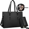 Lubardy Borse Grande Donna Borsa Porta PC 15.6 Pollici Borsa da Lavoro Impermeabile Borsa a Tracolla in Pelle PU Borsa Tote Scuola Shopper Business Nero (Nero+Borsa per cosmetici)