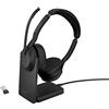 Jabra Evolve2 55 Cuffie Wireless Stereo con base di ricarica, USB-A dongle, Tutte le piattaforme, Stereo, Supporto incluso