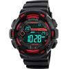 TONSHEN Uomo Orologi da Polso LED Numero Display Outdoor Sportivo LED Digitale 50M Impermeabile Multifunzionale Elettronica Plastica Lunetta e Gomma Band Orologio Sveglia Data Calendario (Rosso)