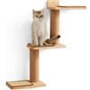 FUKUMARU Albero Tiragraffi a Parete per Gatti,Struttura Multifunzionale con 3 Piattaforme Girevoli in Legno e 3 Tappetini di Sisal,2 Colonne di Juta,Design Compatto per Arrampicata/Riposo/Gioco.