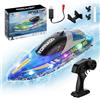 Coikes Barca Telecomandata con Luce LED Barca da Corsa RC da 2,4 GHz Impermeabile Sottomarino Telecomandato Barca Radiocomandata Ricaricabile per Piscine, Laghi, Stagni Regali per Adulti e Bambini