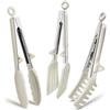 TOWINGO Pinze da Cucina Acciaio Inoxe, 23cm Pinza Barbecue Silicone per Spaghetti Insalata BBQ Carne Pasta, Bianco