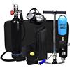 XSGDMN Mini Bombola da Sub kit snorkeling Con Borsa Impermeabile, Bombola da Ossigeno Portatile da 1L Bombola di Ossigeno Respiratore Subacqueo Bombola da Sub Bombola per Snorkeling Con pompa a man,Nero