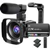 Actitop Videocamera 2.7K Videocamera digitale UHD 36MP Zoom digitale 16X Zoom notturno Videocamera touch screen IPS da 3 pollici con microfono, paraluce e supporto per videocamera