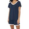 Joyaria Pigiama corto da donna, in bambù, con scollo a V, biancheria da notte estiva, taglie S-XXL, Blu mare, L