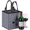 Relaxdays Borsa Portabottiglie, 9 Scomparti Porta Bottiglie di Vino o Birra, Plastica o Vetro, HLP: 45x24x24 cm, Grigio, Feltro