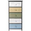 Rebecca Mobili Cassettiera vintage, armadietto 5 cassetti, per camera bagno, legno paulownia, grigio bianco beige azzurro - Misure: 87 x 40 x 29 cm (HxLxP) - Art. RE4885