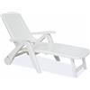 Tomaino - Lettino Prendisole in Plastica da Giardino - Schienale Reclinabile, Pieghevole con Ruote - Campeggio, Spiaggia, Piscina, per Esterno (Bianco)