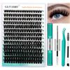 GEMERRY Ciglia Finte Ciuffetti Kit 80D Ciuffi a Ciglia 0.07mm D Curl 10-18mm con Bond and Seal Pinzette er Uso Personale a Casa Ciglia a Grappolo Extension Ciglia Kit(80D-0.07D-10-18mm-Set)