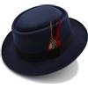 HHF-Hats HHF Caps e Cappelli Cappello da papà Lana Flat Fedora Cappello Moda Uomini Carne di Maiale Torta Cappello Gentiluomo Giocatore D'Azzardo Panama Trilby Cappello con Moda Piuma Taglia 58 cm