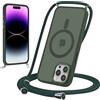 Yoedge Magnetica Cover per iPhone 15 Pro Max 6,7 con Cordino, Compatibile con MagSafe, Custodia Traslucida Opaca Hard PC Sottile TPU Antiurto Protettiva Case con Tracolla Laccio Corda Collana, Verde1