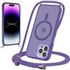 Yoedge Magnetica Cover per iPhone 14 Pro Max 6,7 con Cordino, Compatibile con MagSafe, Custodia Traslucida Opaca Hard PC Sottile TPU Antiurto Protettiva Case con Tracolla Laccio Corda Collana, Viola