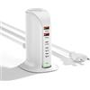 WUKUR Caricatore USB Multiplo,Stazione di Ricarica 5 Porte USB da Tavolo Caricabatterie da muro per cellulari per iPhone/iPad/Samsung/Huawei/HTC/LG/Nexus/Nokia/Motorola (55W Bianco)