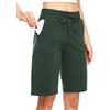 WILLIT Pantaloncini da donna in cotone, pantaloni lunghi da yoga, lunghezza al ginocchio, per allenamento estivo, 10, con tasche, verde oliva, L