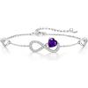 Qings Bracciale Infinito Donna Argento 925 con Ametista Infinity Cuore Febbraio Pietre di Nascita Bracciali Regolabile Viola Gemma Braccialetto Gioielli Regalo San Valentino per Moglie Donne Ragazze