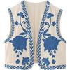 Vioyavo Donne Crop Top Vest Ricamo Floreale Retro Senza Maniche Giacca Cardigan Boho Hippie Ricamo Floreale Senza Maniche Giacca Fiore Ricamo Streetwear (Verde colorato, XS)