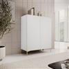 DEGHI Credenza 98x127h cm top effetto rovere e bianco cannettato ad onda con 2 cassetti interni e piedi oro - Isolde