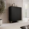 DEGHI Credenza 98x127h cm top effetto rovere e nero cannettato ad onda con 2 cassetti interni e piedi oro - Isolde