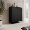 DEGHI Credenza 98x127h cm top effetto rovere e nero cannettato ad onda con 2 cassetti interni - Isolde