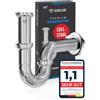 EDELER Sifone universale per lavabo in acciaio inox, tubo di scarico regolabile in altezza, scarico lavabo 1 1/4 cromato, manicotto in gomma 0.