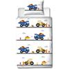 MTOnlinehandel Escavatore Set copripiumino singolo - Biancheria da letto per bambini, 100x135 + 40x60 cm, 100% cotone in flanella