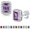 Bestyle Orecchini a Lobo Argento 925 Pietre Portafortuna Febbraio Ametista Orecchini con Pietre Rettangolo, Stud Orecchini Donna, Confezione Regalo