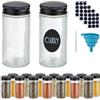 Relaxdays Set 16 Barattoli Portaspezie, con Coperchio, Vasetti in Vetro, con Etichette, Penna e Imbuto, Trasparente Nero, Acciaio Inox, Silicone