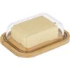 Relaxdays Burriera Portaburro con Coperchio, Piatto bambù e Campana Vetro, Porta Burro 250 g, 5,5x19x14 cm, Naturale Trasparente