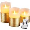 AnnSpa 3 Sets Oro Candela LED Senza Fiamma a Batteria con 10 Tasti Telecomando, Cera Vera Mossa tremolante stoppino Sfarfallio Ambra Candele Gialla