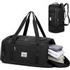 Laripwit Borsa sportiva da uomo con scomparto per scarpe, borsone da viaggio, 40 l, Nero , viaggi, palestra, sport, campeggio, escursionismo, lavoro, fine settimana