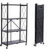 BRIAN & DANY Scaffale Pieghevole 4 Ripiani con Ruote, Scaffali in Metallo Salvaspazio per Soggiorno, Cucina e Garage, 71 x 34 x 126 cm (Nero)