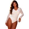 comeondear Body Donna Estivo a Maniche Lunghe Body Sexy Pizzo Taglie Forti Bodysuit Scollo V Bodysuits Elegante Top Trasparente Clubwear Teddy Lingerie Intimo Bianco,S