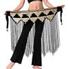 SEAUR Danza del ventre, fazzoletto da donna, con paillette, frangia, cintura fasciatoio, danza latina, glitter, gonna a vita rumba chacha, nappa, A03# Nero, Einheitsgröße