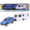 Toyland® Auto blu con roulotte staccabile - 1:32 SUV da collezione con rimorchio e ruote libere in scala per bambini - Dai 3 anni in su