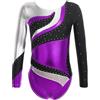 YiZYiF Ragazze Ginnastica Leotards Body Danza Classica Bambina Ginnastica Artistica Maniche Lunghe Balletto Costumi con Strass Lucido Decorato Viola 15-16 anni