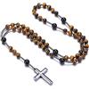 Jovivi Rosario cattolico collana occhio di tigre ossidiana collana con ematite croce preghiera gemma gioielli donna uomo, misura unica, Gemma, JOVIAKDE93