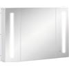 kleankin Armadietto Specchiera da Bagno con 3 Armadietti, 3 Ripiani e Luce LED, 90x15x65 cm, Bianco|Aosom