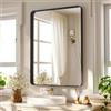 Koonmi Specchio da parete con cornice profonda, 90 x 60 cm, specchio da bagno rettangolare di fascia alta, angolo filettato specchio orizzontale o verticale, nero