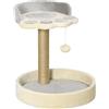 PawHut Albero Tiragraffi per Gatti da 5kg Con Lettini e Pallina, Palestra Rivestimento in Peluche e Corda di Juta, 41x41x44 cm, Grigio e Beige