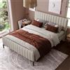 AB Store Letto Matrimoniale Imbottito in Tessuto Lino 140x200 cm, con Testiera Regolabile e Rete a Doghe, Senza Materasso, Grigio+Beige|Aosom