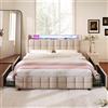 AB Store Letto con Testiera USB e Illuminazione LED, 4 Cassetti, Struttura in Legno, Testata Imbottita, Beige|Aosom
