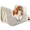 Pawaboo Seggiolino Auto per Cani Piccoli, Sedile Auto con Fibbia Fissa e Guinzaglio di Sicurezza per Cuccioli, Seggiolino Auto con Letto Addensato, Letto da Viaggio per Cane Fino a 25Lb, Marrone+Beige