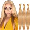 Hxxcoup Blonde Bundles Extension Tessitura Capelli Veri Straight Bundles Human Hair Tessitura Biondo 3 Bundles 100% Brazilian Remy Hair Grade 8A Capelli Umani Ricci 14 16 18 Pollici