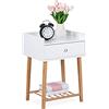 Relaxdays Model 1003 Comodino Stile Nordico, 2 Ripiani, Cassetto, Moderno, Camera da Letto, HBT: 55,5 x 40 x 35cm, Bianco/Naturale, Fibra di Legno